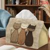 2D Flat 1pc, Tissue Box. Three Cartoon Cat Pattern Napkin Tissue Box, Reusable, Daily Desktop Tissue Storage Box, Suitable for Kitchen, Living Room, B
