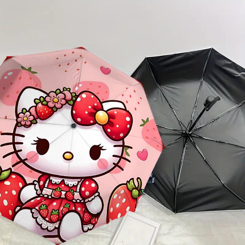 1PC Strawberry Hello Kitty Umbrella-8-Rib Reinforced, Automatic Open, Lightweight & Durable, Cute Fashion Accessory for Outdoor-P31