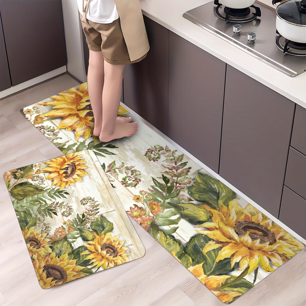 Vintage Sunflower Kitchen Sponge Mat Anti-Slip Hallway Balcon Carpet Laundry Floor Mat, Entrance Doormat For Hallway Laundry