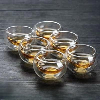 4/6 peças 50ml Copo de Shot Xícaras de Chá Copos de Parede Dupla Xícaras de Chá Exclusivo Utensílios de Bebida Kung Fu Decoração de Casa Conjunto de Chá Espresso Xícara de Chá