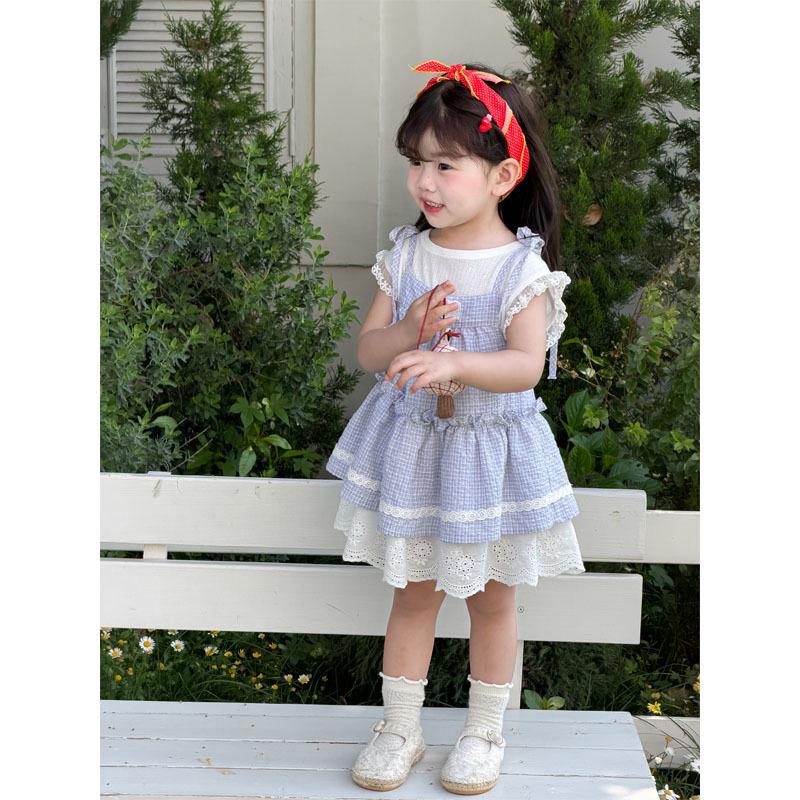 Summer Sleeveless Court Style Dress Set for Girls