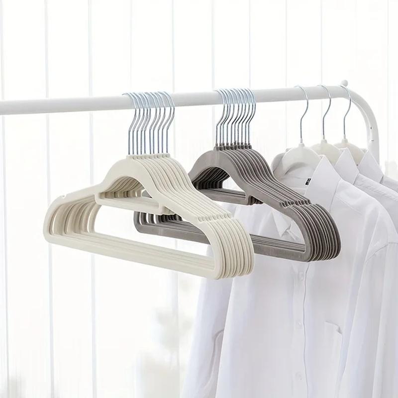 10pcs Flocked Hanger Non-slip Hanger Prevents Shoulder Bulging To Tidy Up Your Closet Space-saving Folding Hanger