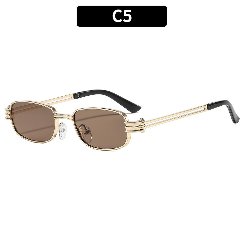 Retro small square metal-frame glasses—versatile street-style sunglasses perfect for outdoor fashion, vacations, and cycling.