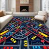 Kids Fun Traffic Road Map Area Rug Cartoon City Intersection Cars Traffic Lights Play Mat Non-Slip Floor Carpet for Playroom