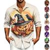 Men's Casual Long-Sleeve Shirt with Halloween Print for Spring ,Summer and Fall