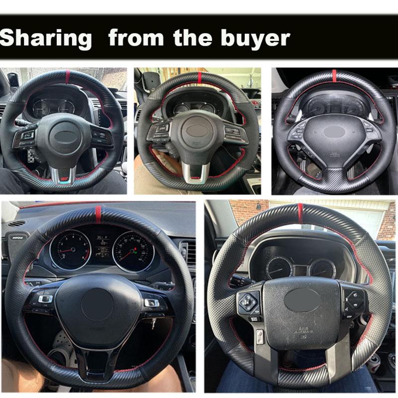CIMF6 Custom Carbon Fiber Leather Car Steering Wheel Cover For Ford Focus 2 2005-2011 (3-Spoke) Anti-Slip Fix Worn OEM Wheel