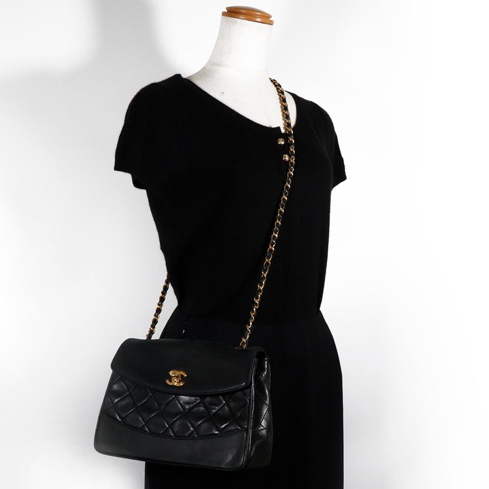 CHANEL Matelasse Shoulder Bag ChainShoulder vintage black lambskin Women Used