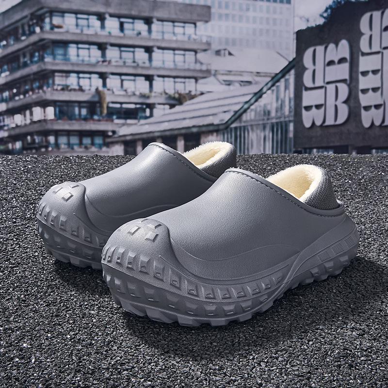 

Хлопковые тапочки на толстой подошве 2025: Женские и мужские уютные бархатные туфли с нескользящей подошвой и закрытой пяткой для осени/зимы - для ношения в помещении/на улице. 42-43 серый