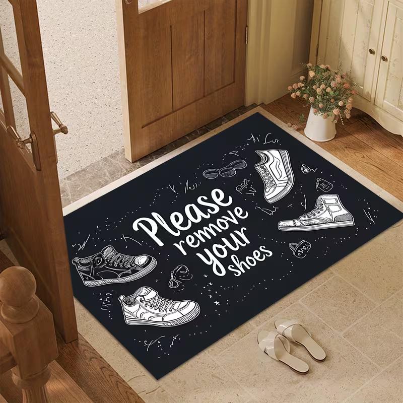 Shoe Footprint Pattern Welcome Slogan Floor Mat Entrance Floor Mat Decorative Floor Mat 50X80cm