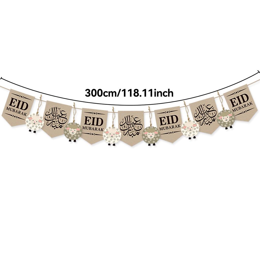 Eid Mubarak Banner with Sheep Ornaments, Islamic Wall Hanging Decor for Eid al-Fitr & Adha, Ramadan Kareem Home Party Decor Gift