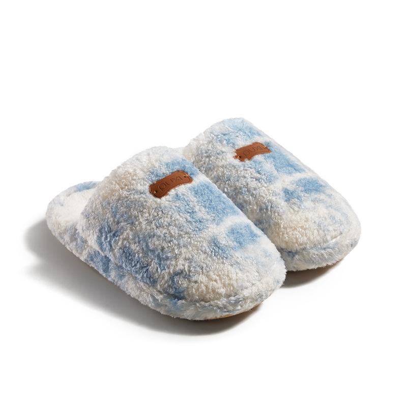Simple cotton slippers new autumn and winter couples home indoor thick bottom non-slip piled warm fluffy slippers