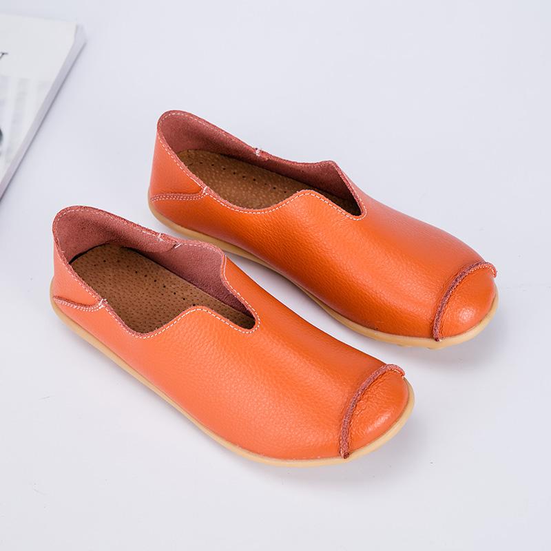 Fashion Genuine Leather Flats Loafers for Women's Female Ladies Comfortable Slip-On Shoes Classic Style Colorful Soft Sole Anti-Slip Wea