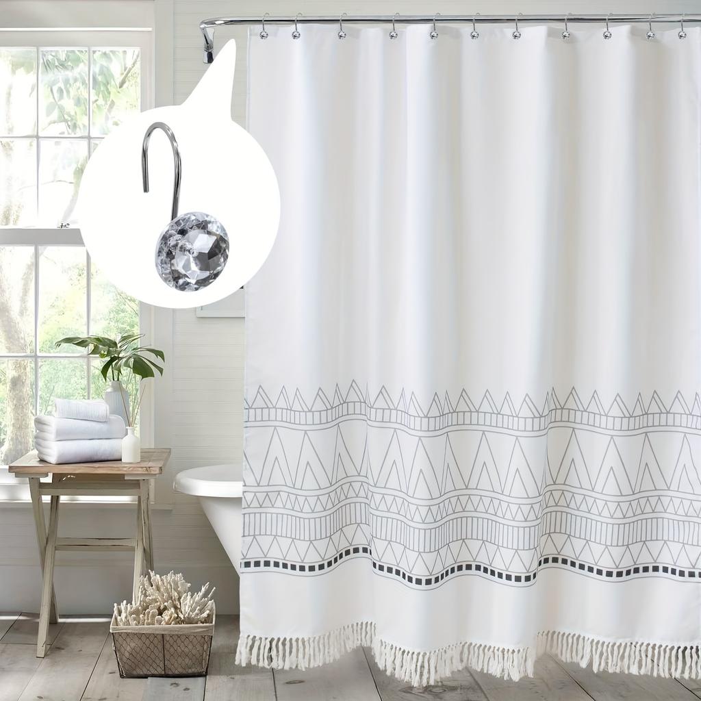 1 Set/12 Stück silberne Duschvorhang-Hakenringe, weiße Metall-Duschhaken für Duschvorhangfutter, rostfreie Duschringe für Vorhangzubehör