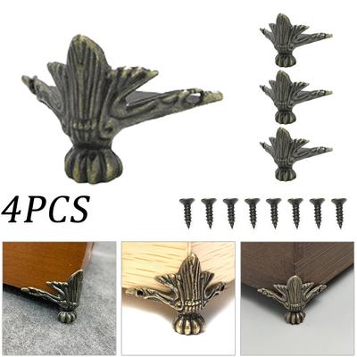 4 Pcs Antique Brass Jewelry Chest Wood Case Box Decor Feet Leg Corner Protector Hardware Accessories For Jewelry Boxes