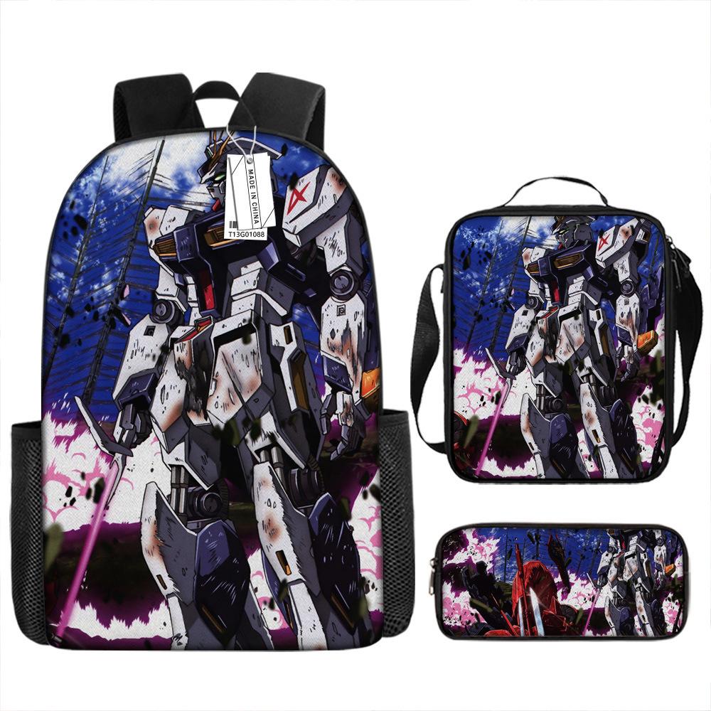 Gundam Mecha Schultasche Jungen und Grundschüler Ultraleichter Rückenschutz Rucksack Jungen Animation Kinderrucksack Dreiteiliges Set
