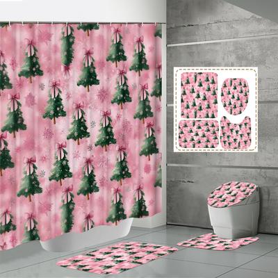 4 STÜCKE Duschvorhangsets Mit Duschvorhang Und Teppichen Toilettendeckelteppich U-Form Matte Und Badematte Badezimmerset Mit 12 Haken