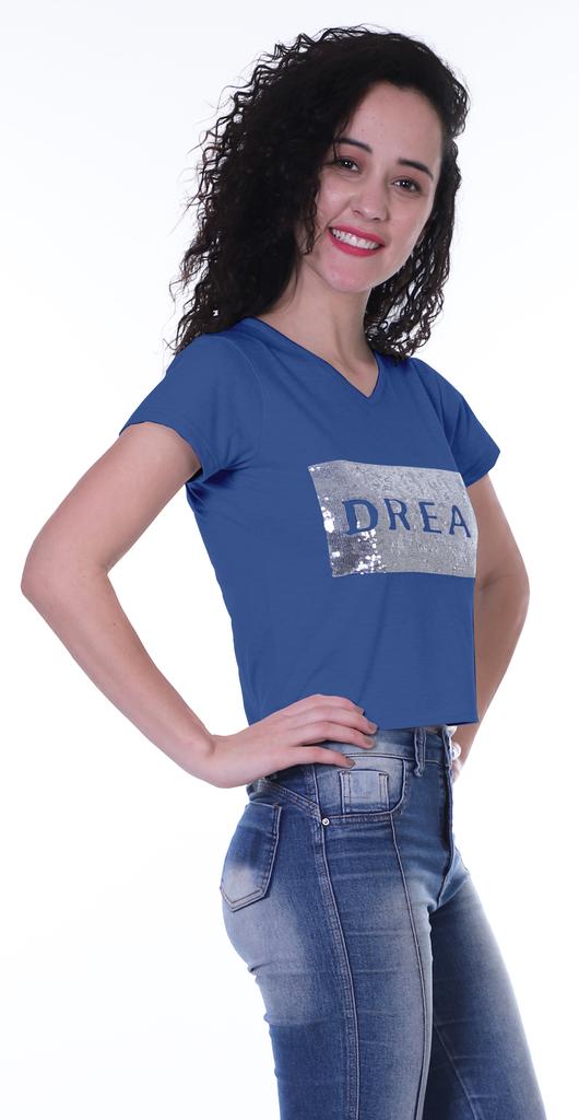 Moomaya Womens Short Sleeves V Neck Tshirt Top w  Sequin Patch ShortTee Summer