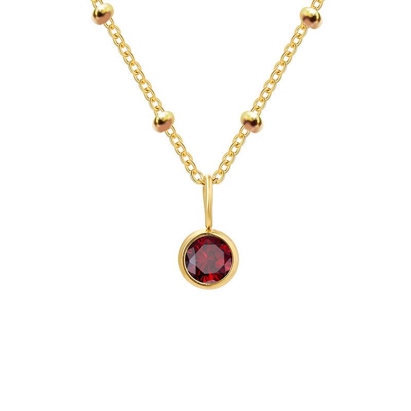 Stainless Steel Vacuum-Plated Birthstone Rhinestone Necklace for Women - Fashionable European & American Style