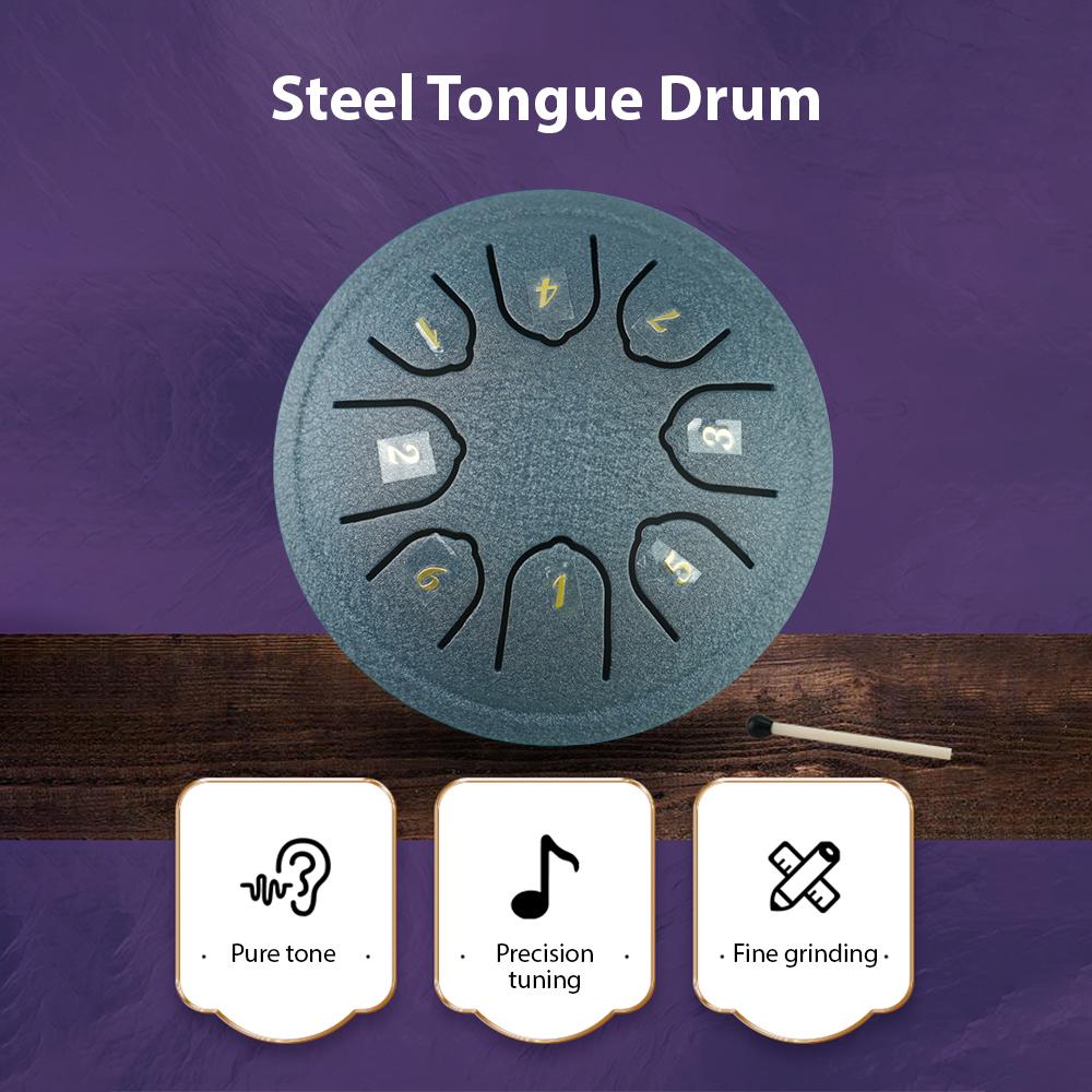Steel Tongue Drum 4 Inch 8 Notes C Key Percussion Instrument Portable Balmy Drum with Drum Mallets for Meditation Yoga