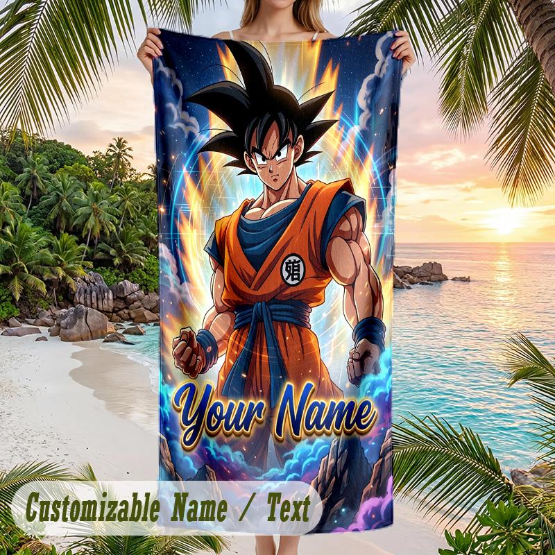 Dragon Ball Beach Towel, Personalized Custom Name Text, Quick Dry Large Absorbent Towel For Beach Pool