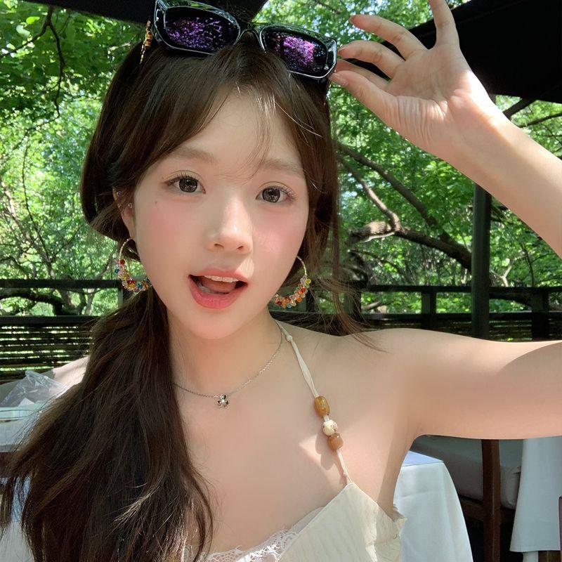 

Summer Dopamine Color Beaded round Ring Earrings Female Fancy Vacation Style Earring Ring/Stud Earring Simple Bracelet Earrings Ear Clip S925 silver needle -4cm ear ring a pair