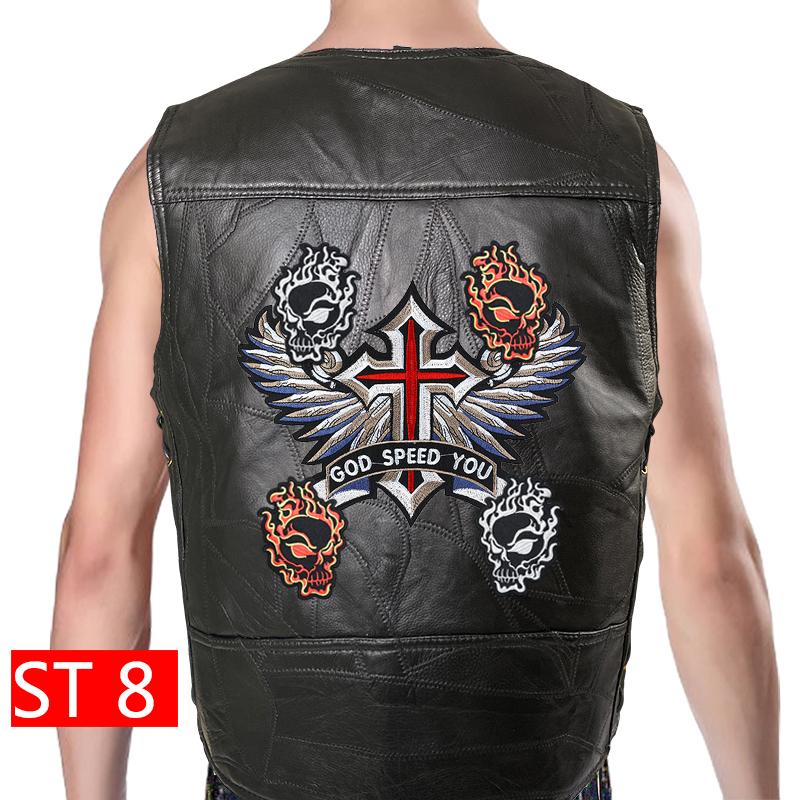Drahtbindung Kombinationsetikett Amerikanische Super Coole Weste+Lederweste+Motorradschulter für Herren+Vierjahreszeiten-Fahrradclip+Klassisches gesticktes Abzeichen