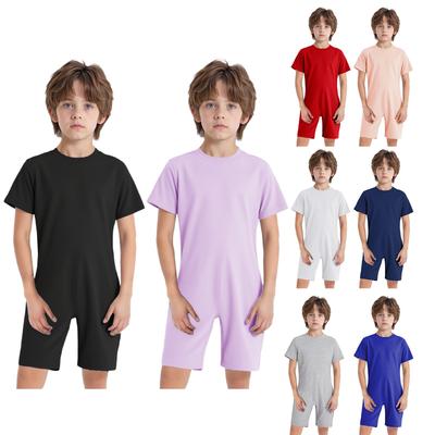 Kids Special Needs Clothing Round Neck Short Sleeve Jumpsuit Invisible Back Zipper Solid Color Adaptive Wear Comfort Outfit