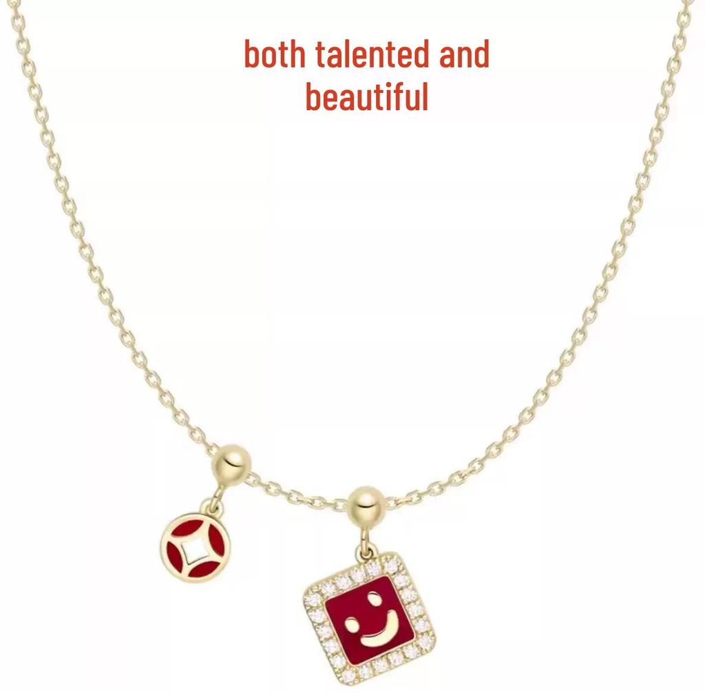 HEFANG Cute Five Blessings Necklace: Smiling Face Enamel Pendant for Women, High-End Luxury Clavicle Chain Fashion Accessory