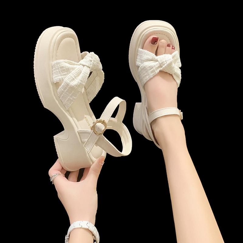 

Одно слово с сандалиями женская летняя мода квадратный носок толстый каблук толстая подошва универсальные не устают ноги танкетка женская обувь новый год 40 бежевый