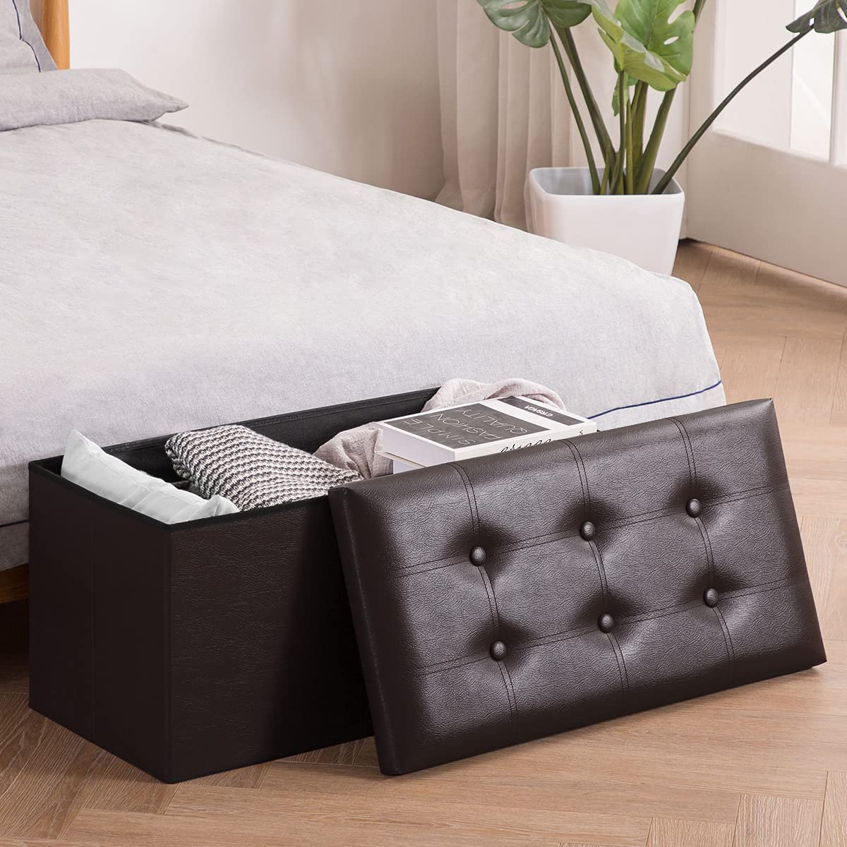 YOUDENOVA Folding Storage with Ottoman and Step Suitable for Living and PU 160kg Weight Capacity Stool Two-Seater Storage Footrest Stool Rooms 16830₽