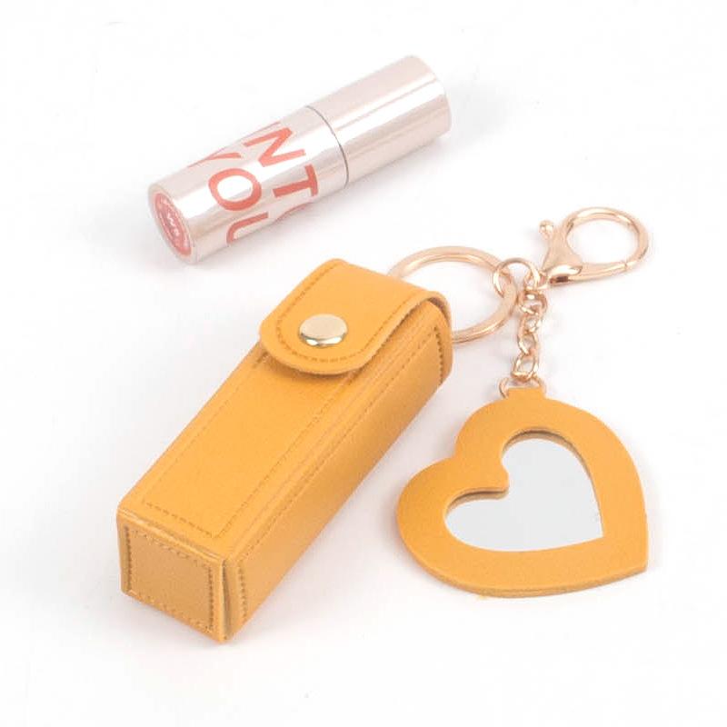 Custom Print Women Mini Portable Lipstick Storage Case Keychain Lipstick Bags With Heart Mirror