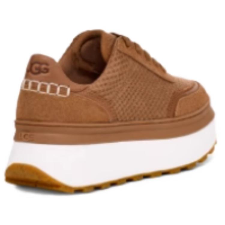 UGG Marlin Series Fabric Cow Split Leather Versatile Comfortable Fashion Low-Top Casual Shoes Women Casual Shoes Chestnut 1170556-CHE