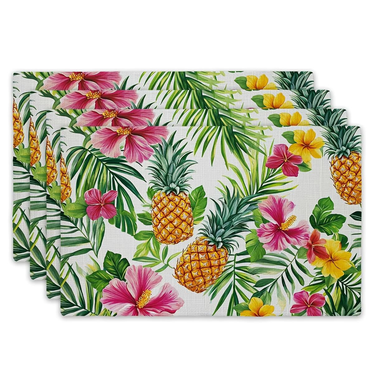 4pcs Rectangular Placemats, Tropical Pineapple Floral Pattern, Exuding Summer Vibes, Suitable for Dining Table Kitchen HomeDecor 4PCS