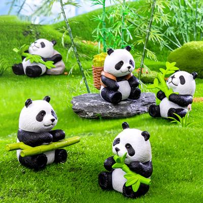 8Pcs/Set Bamboo Panda Figurine PVC Sitting Lying Lucky Panda Statue Sculpture Mini Animal Model Home Office Desktop Decoration Ornament