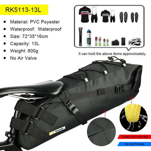 Rhinowalk Waterproof Bike Saddle Bag Large Capacity Bicycle Saddle Pannier Bag Cycling Foldable Tail Rear Bag MTB Road Bike RK5113-13L