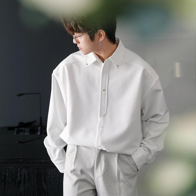 

Men Solid Color Button Down Long Sleeve Shirt Casual Loose Fit Business Lightweight Daily Top M белый