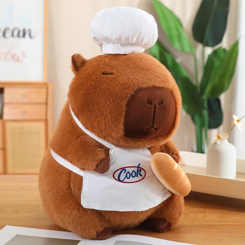 28-50cm Cook Apron Capybara Plush Simulation Baker Kapibala Anime Fluffty Toy Cute Bread Doll Stuffed Animal Soft Doll Xmas Gift
