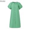 ZANZEA Lässiges Sommerkleid mit Rundhalsausschnitt und kurzen Ärmeln für Damen