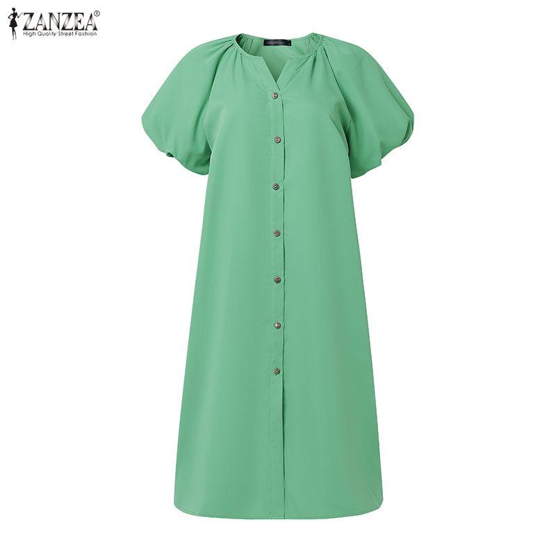 ZANZEA Lässiges Sommerkleid mit Rundhalsausschnitt und kurzen Ärmeln für Damen