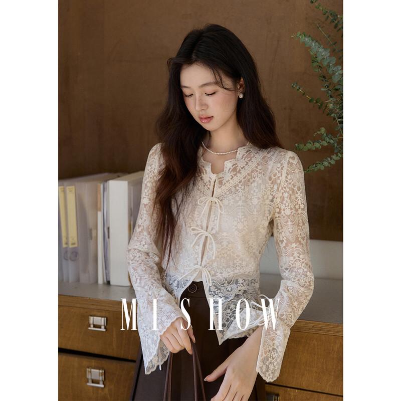 Mishow Women s Lace Tie-Front Blouse L