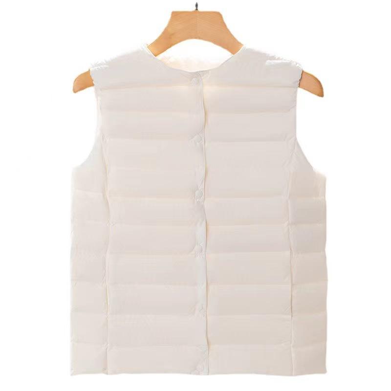 Down, design sense, vest light and thin down vest women's short round neck white duck down versatile vest large size thin