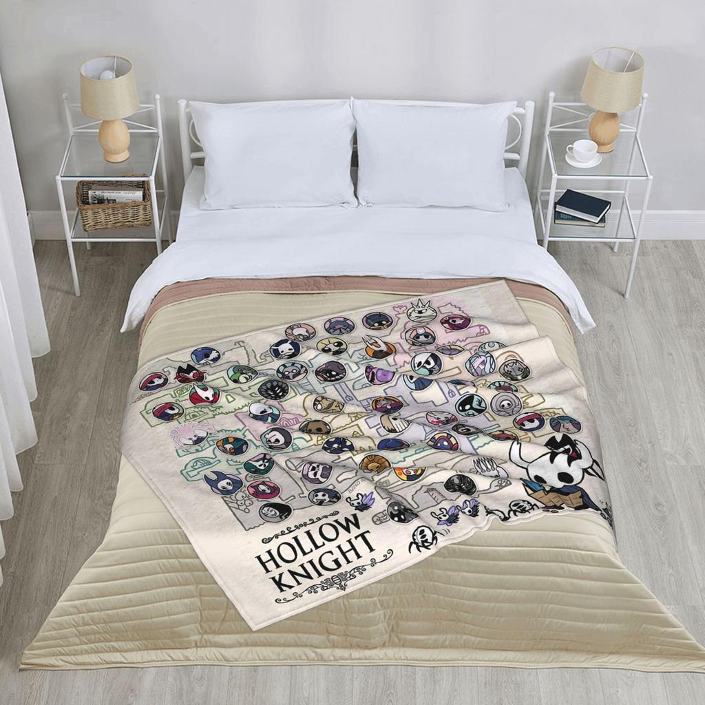 Hollow Knight Silksong Game Map Flannel Throw Blankets Mysterious Rug Piece Knitted Blanket Car Lightweight Thin Multi-function