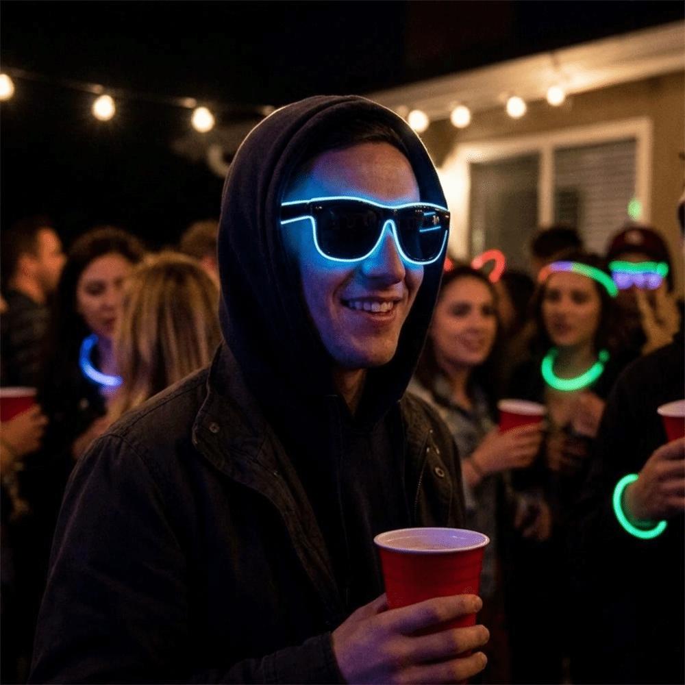 Lunettes LED Carrées Lunettes Cœur Lumineux Lunettes de Soleil Lumineuses Décoratives Fête