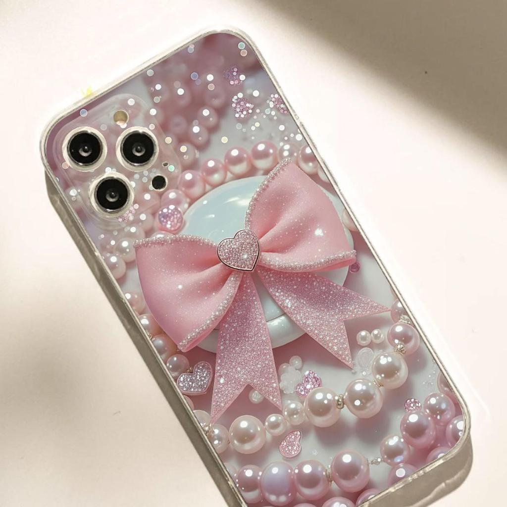 Large Pink Bow Anti-Fall Transparent Case for iPhone 14-17 Pro Max