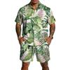 Men's Casual Printed Top and Drawstring Shorts Set Lightweight Breathable Set for Summer