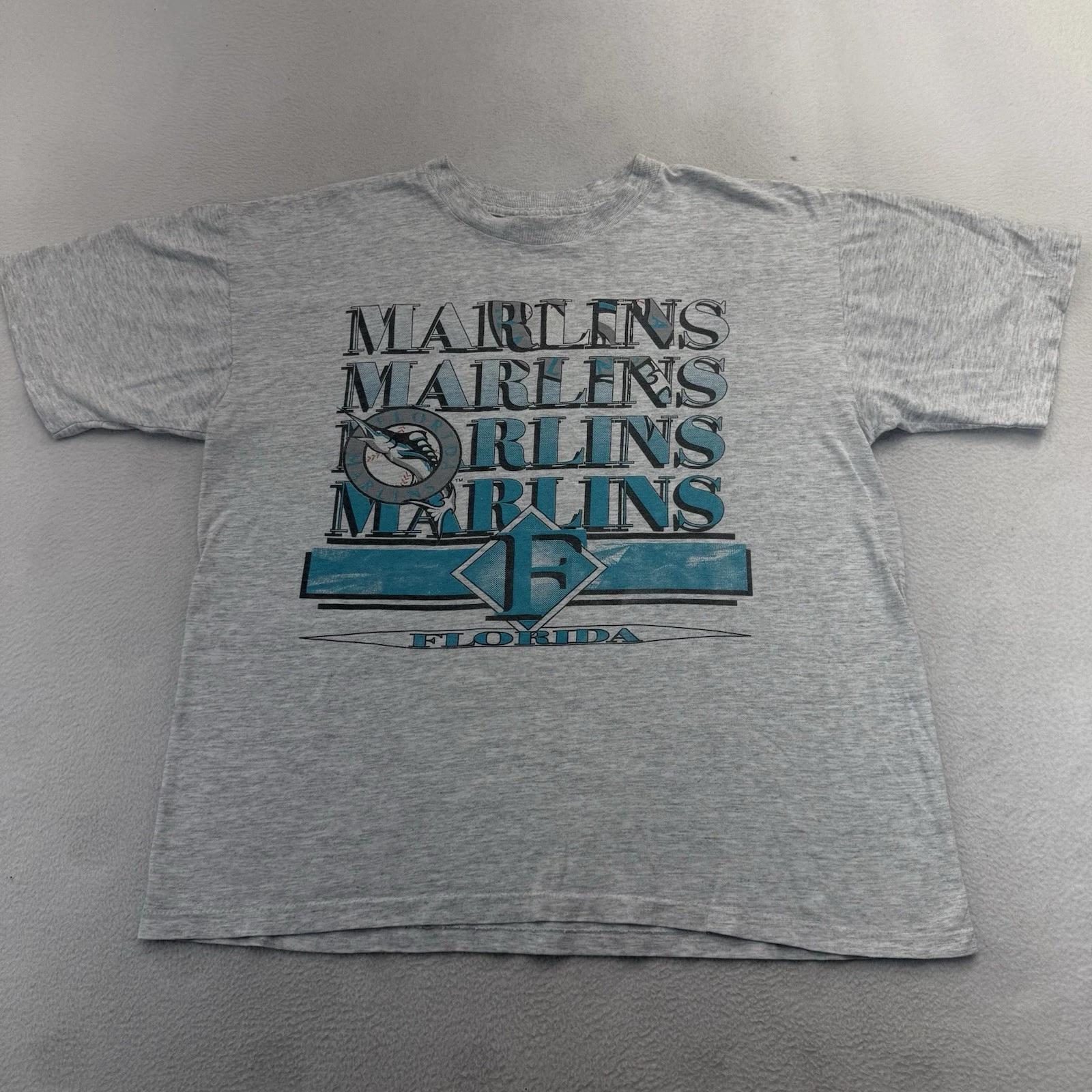 Винтаж 90-е Футболка Florida Marlins 1993 Одиночный шов Крупный принт XL M
