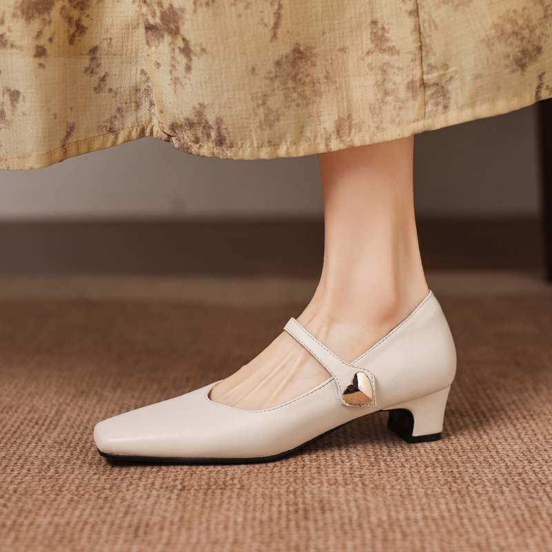 Krazing Pot Microfiber Square Toe Thick Med Heels Spring Summer Shoes Big Size 43 concise style Women Office Lady Pumps