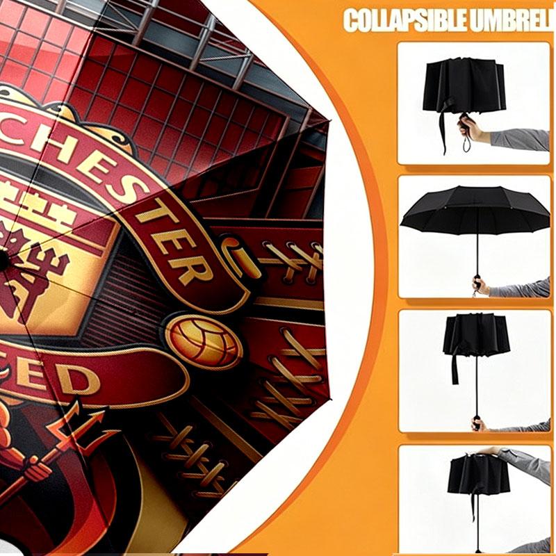 Custom Name Personalized Manchester United Print Umbrella, Auto Open Close, 8‑Rib Sturdy Frame, Commute Camping Hiking Use, Birthday Gift