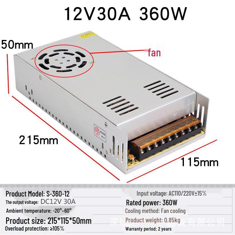Multi-Voltage DC Switching Power Supply (220V To 5V-60V) for LED Strip Lights, Available In 360W, 400W, 500W Capacities.