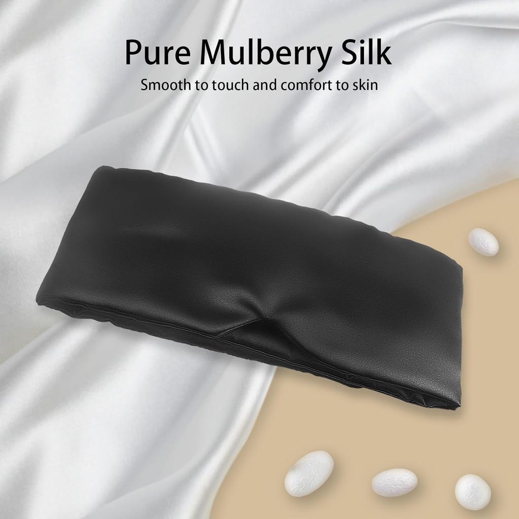 Sleep Mask Silk Eye Mask for Women Men, Soft Sleeping Mask Fully Light Blocking Night Blindfold, Eye Shade Cover with Adjustable Band Wide Velcro,